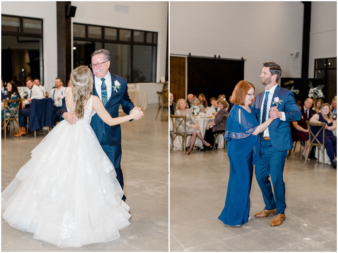 father daughter and mother son dance at a wedding