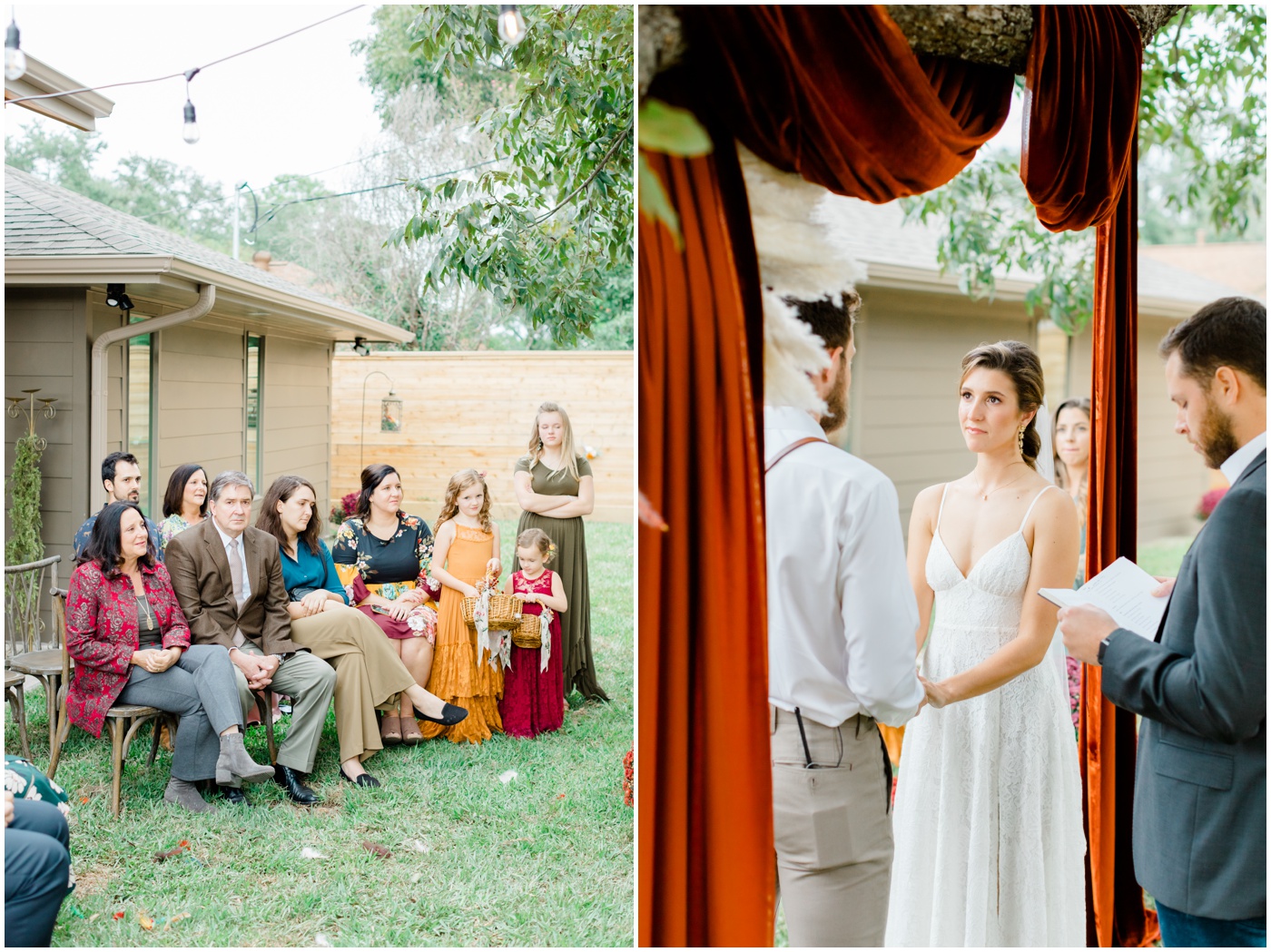 bride and groom share vows at their houston mico wedding
