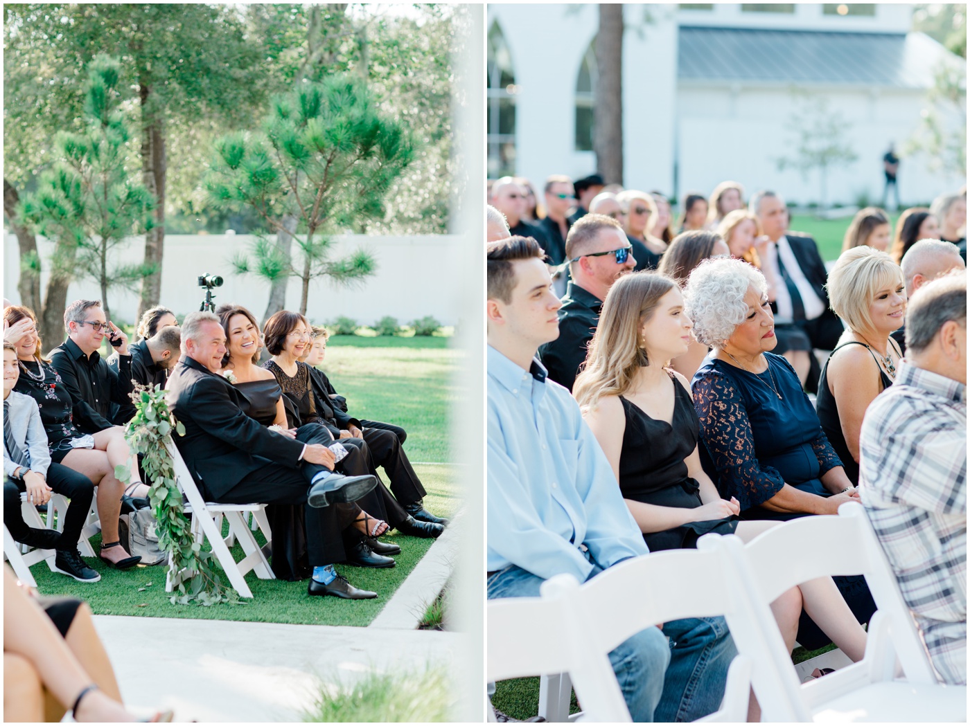 wedding photographer in Texas captures guests smiling wedding ceremony