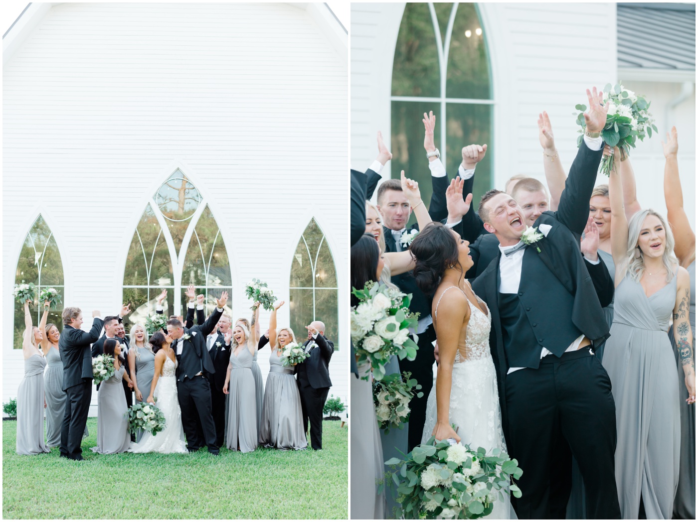 wedding photographer in Texas captures the bride and groom celebrating with their wedding party