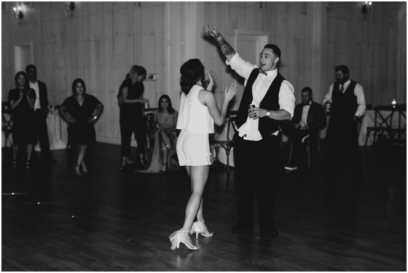 bride and groom dance together
