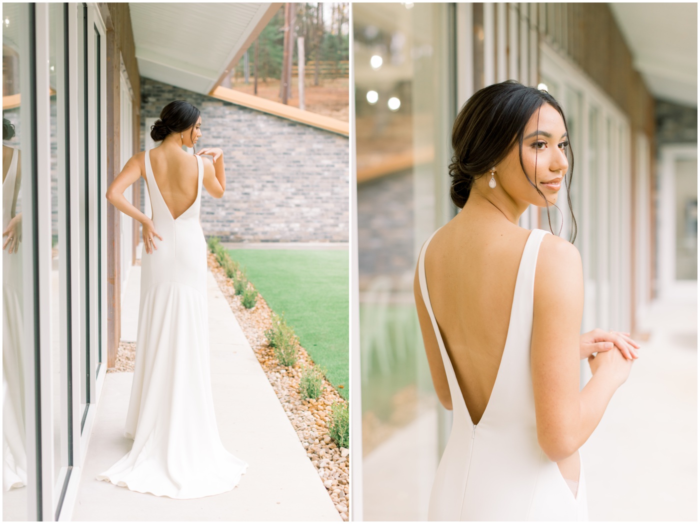 a bride showing the back of her wedding dress