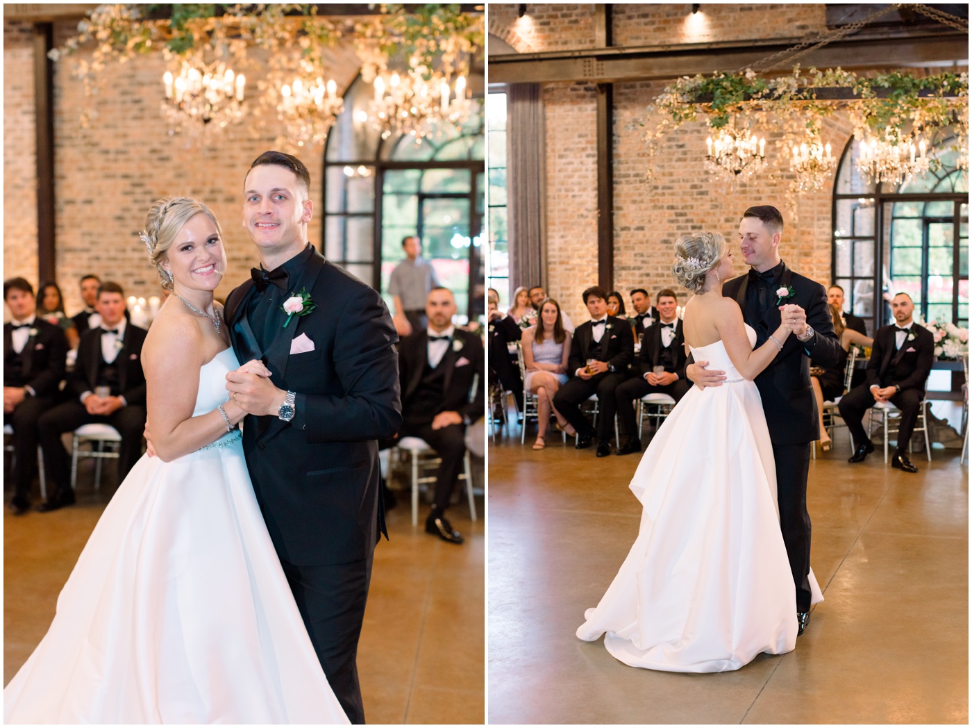 bride and groom's first dance at their iron manor wedding