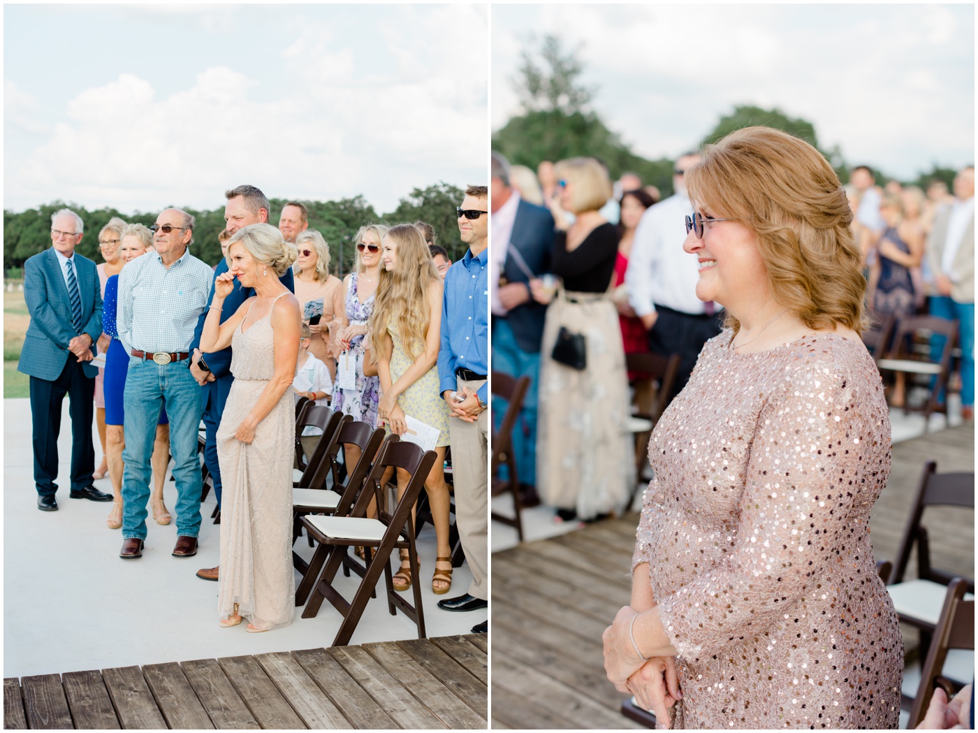 bride and groom's parents emotional during the college station wedding ceremony