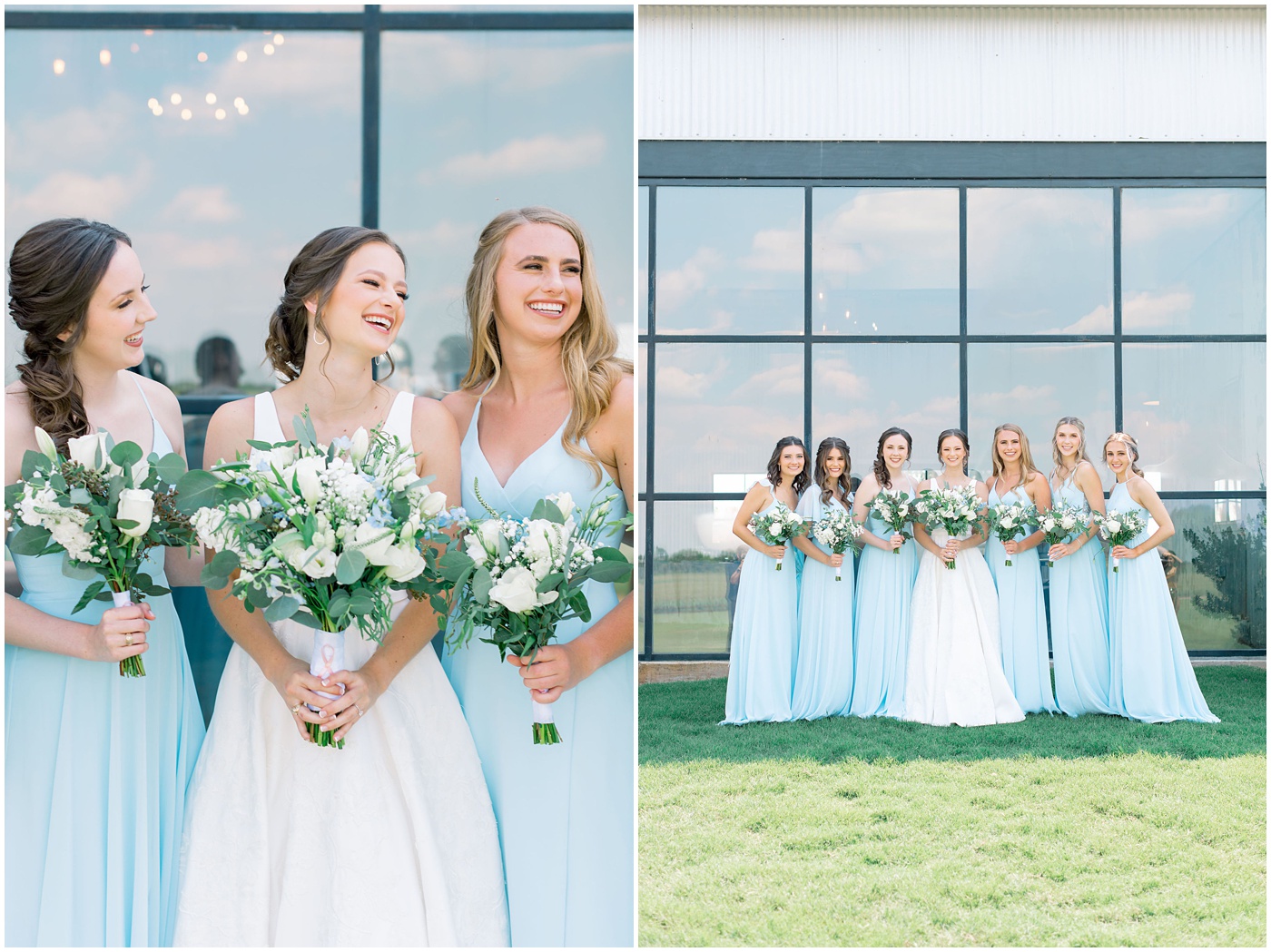 bride laughs with her bridesmaids