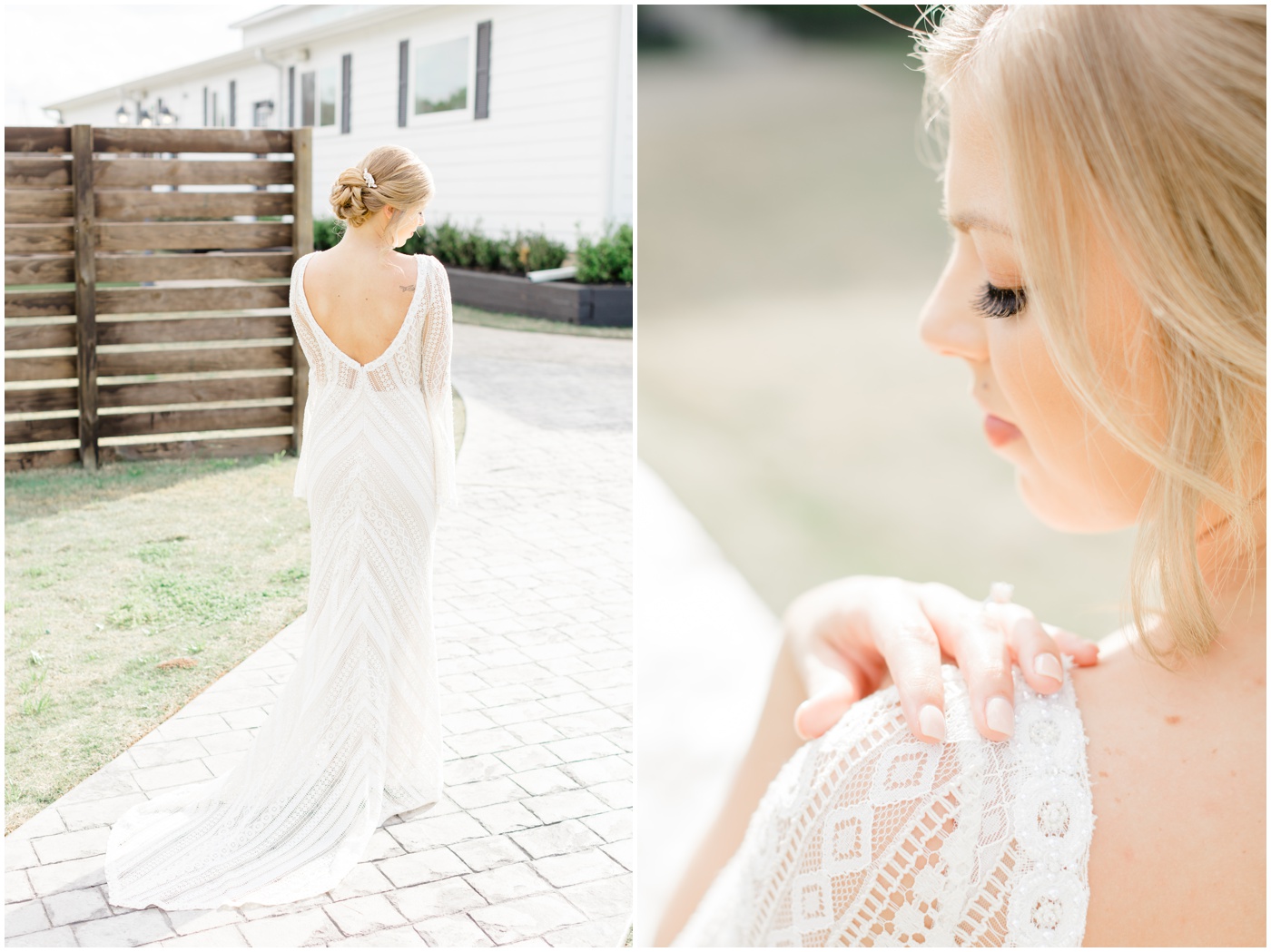 Houston bridal session | details of the brides hair, makeup, and wedding dress