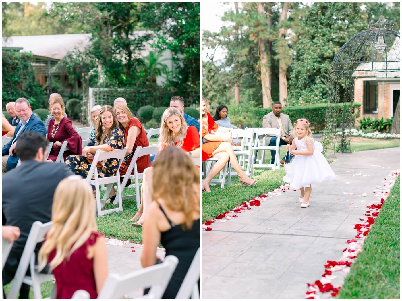the guests smile as the flowergirl walks down the aisle