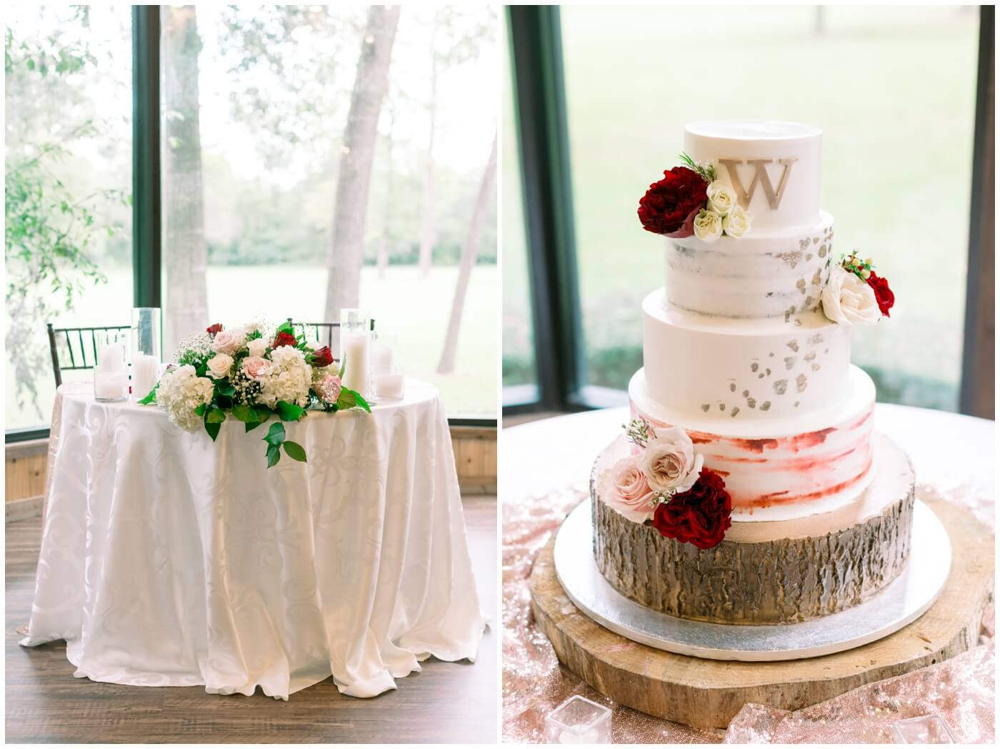 the head table and wedding cake 