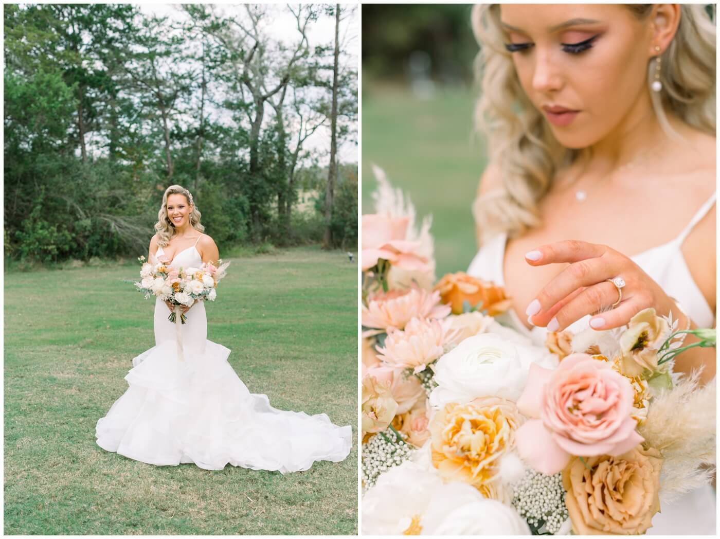 Houston Wedding at The Vine | the bride smiling with her bouquet 