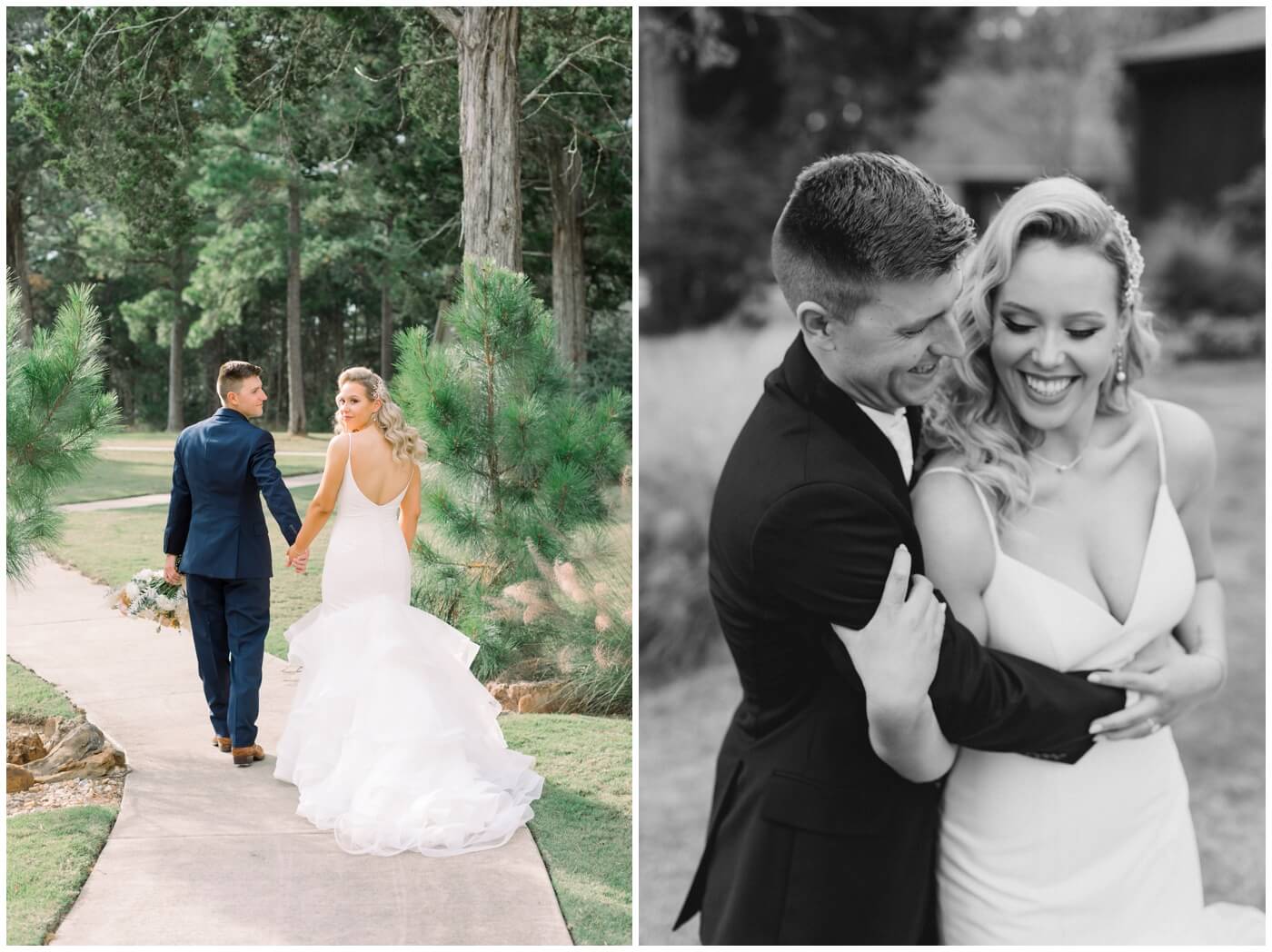 Houston Wedding at The Vine | the bride and groom are laughing together as they hug