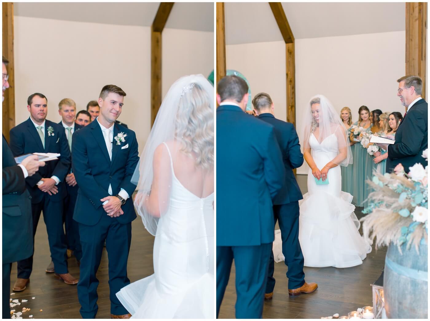 Houston Wedding at The Vine | the bride an groom smile as they exchange vows 