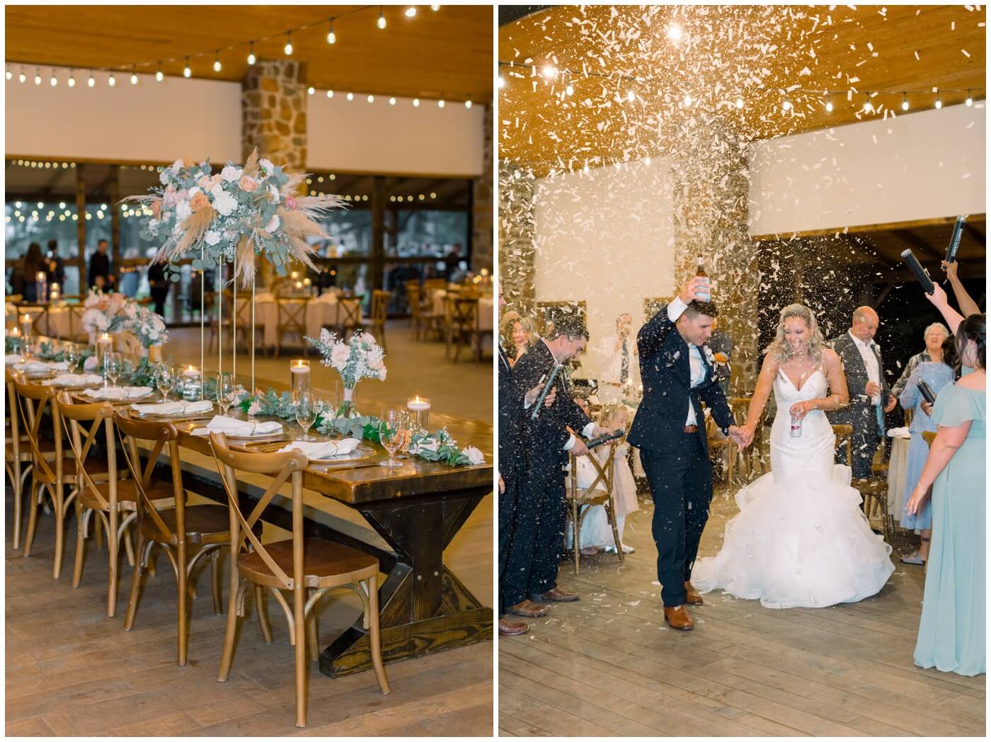 Houston Wedding at The Vine | confetti cannons go off during the grand entrance