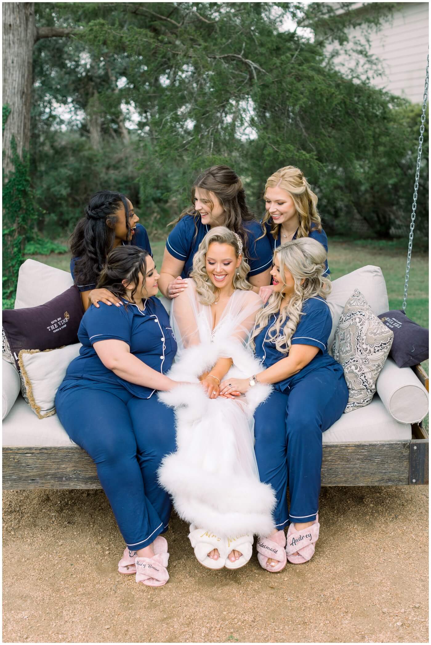 Houston Wedding at The Vine | a bride is laughing with her bridesmaids