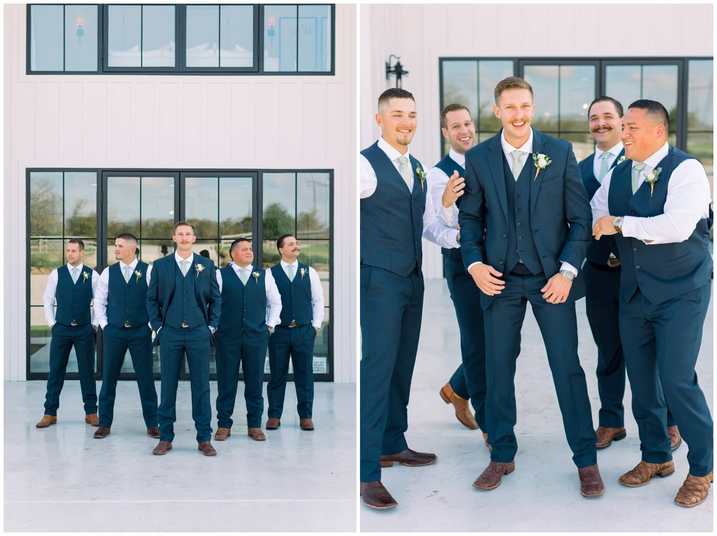 Texas farmhouse wedding | the groom laughs with his groomsmen