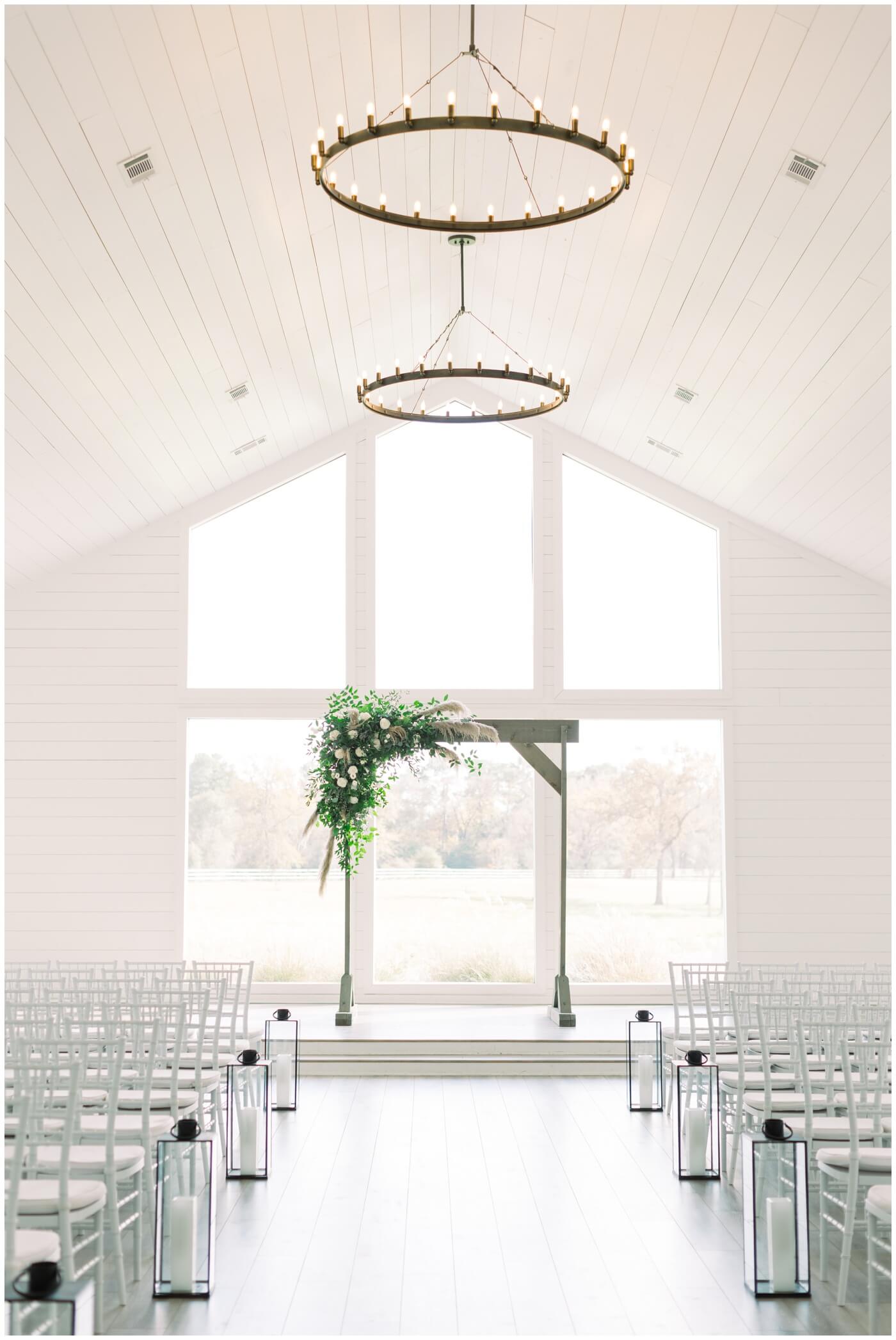 Texas farmhouse wedding | inside of the white farmhouse wedding chapel