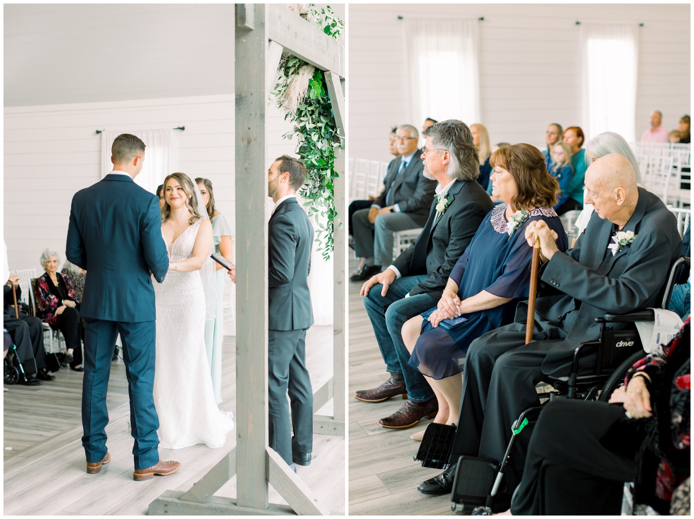 the guests watch as the bride and groom say I do during the ceremony 
