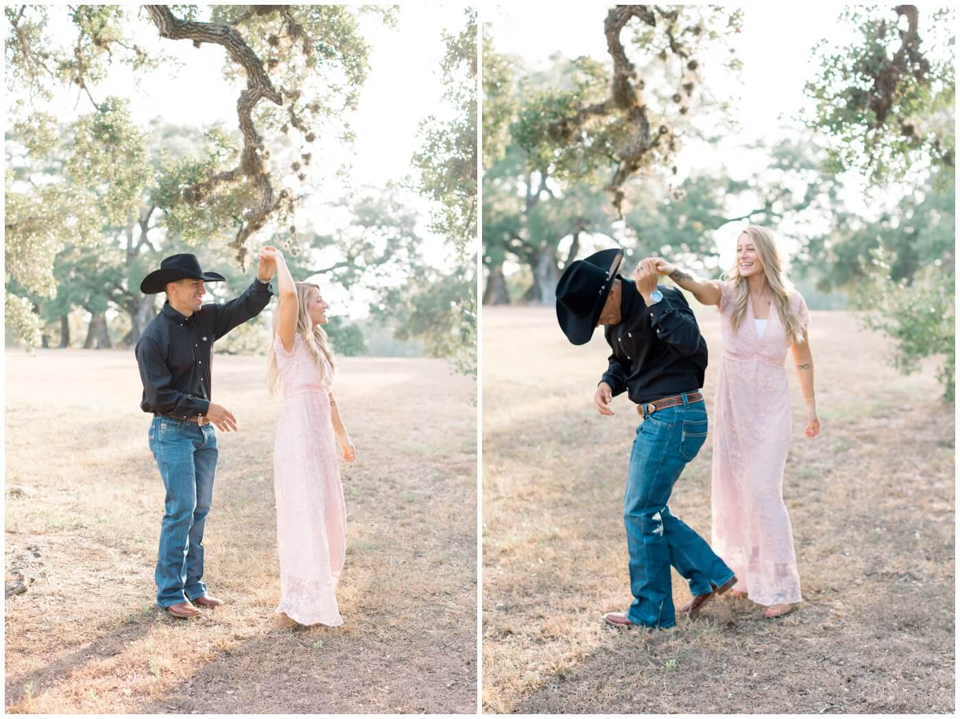 Couple dances together during their engagement photos in Houston. 