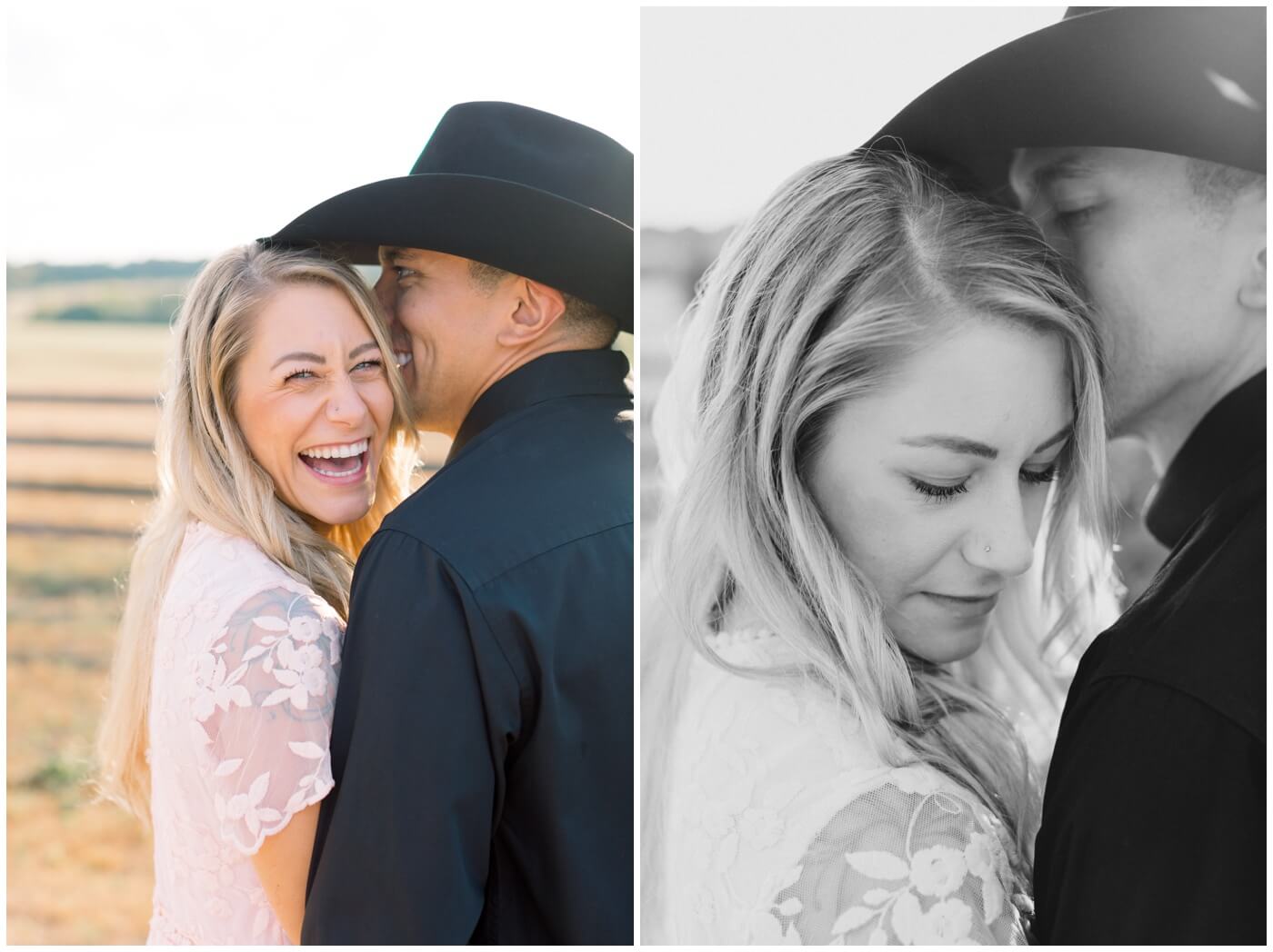 A couple laughs together during their Engagement photos in Houston. 
