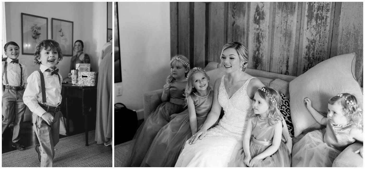 A bride shares a first look with her nieces and nephews 