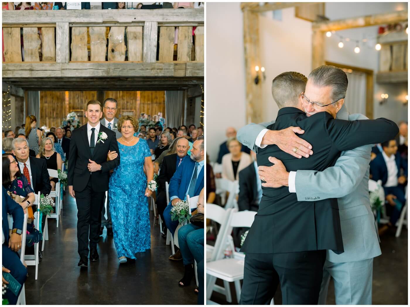 A groom shares an emotional moment with his family on his wedding day 