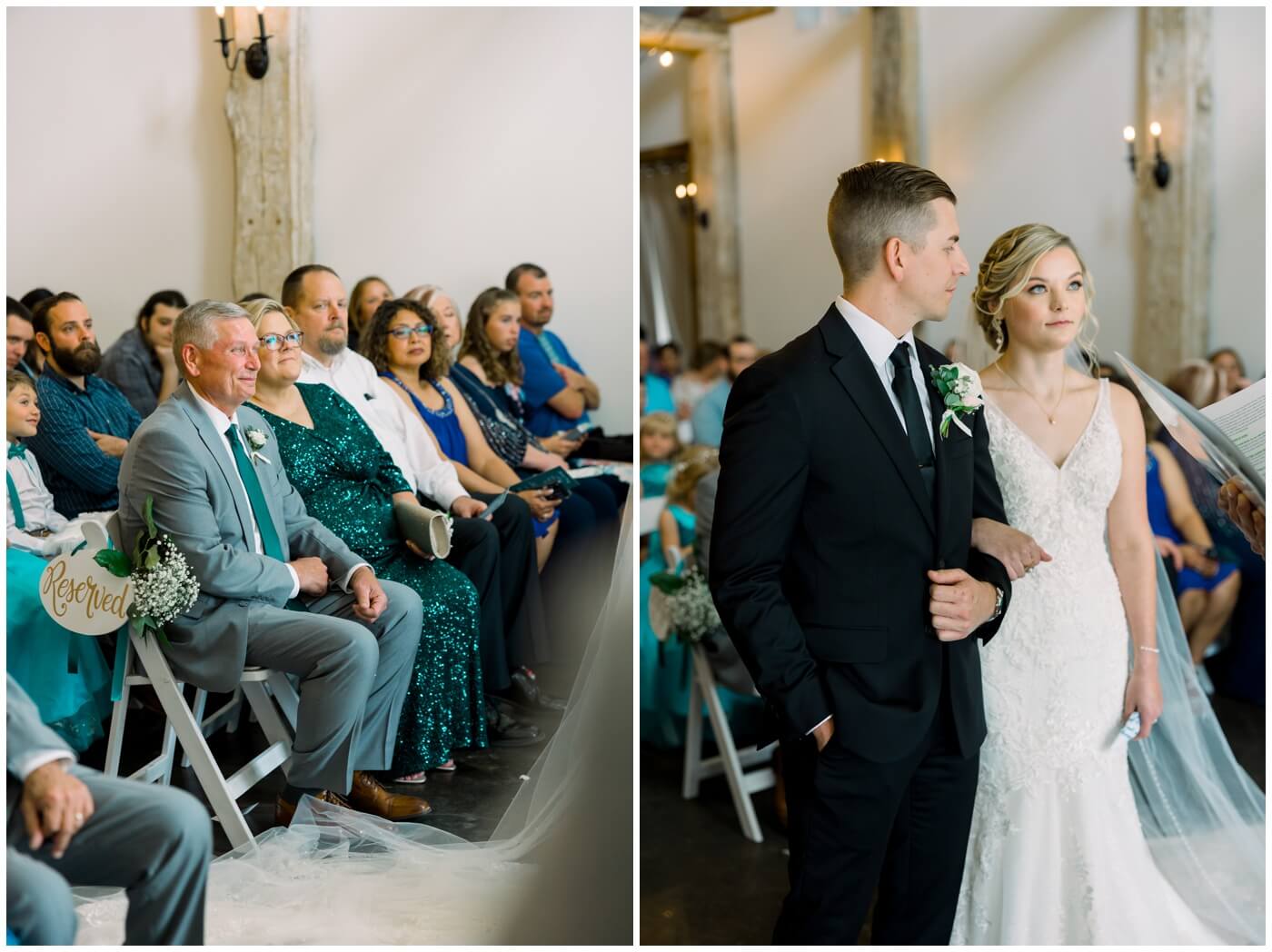 Guests smile during the wedding ceremony