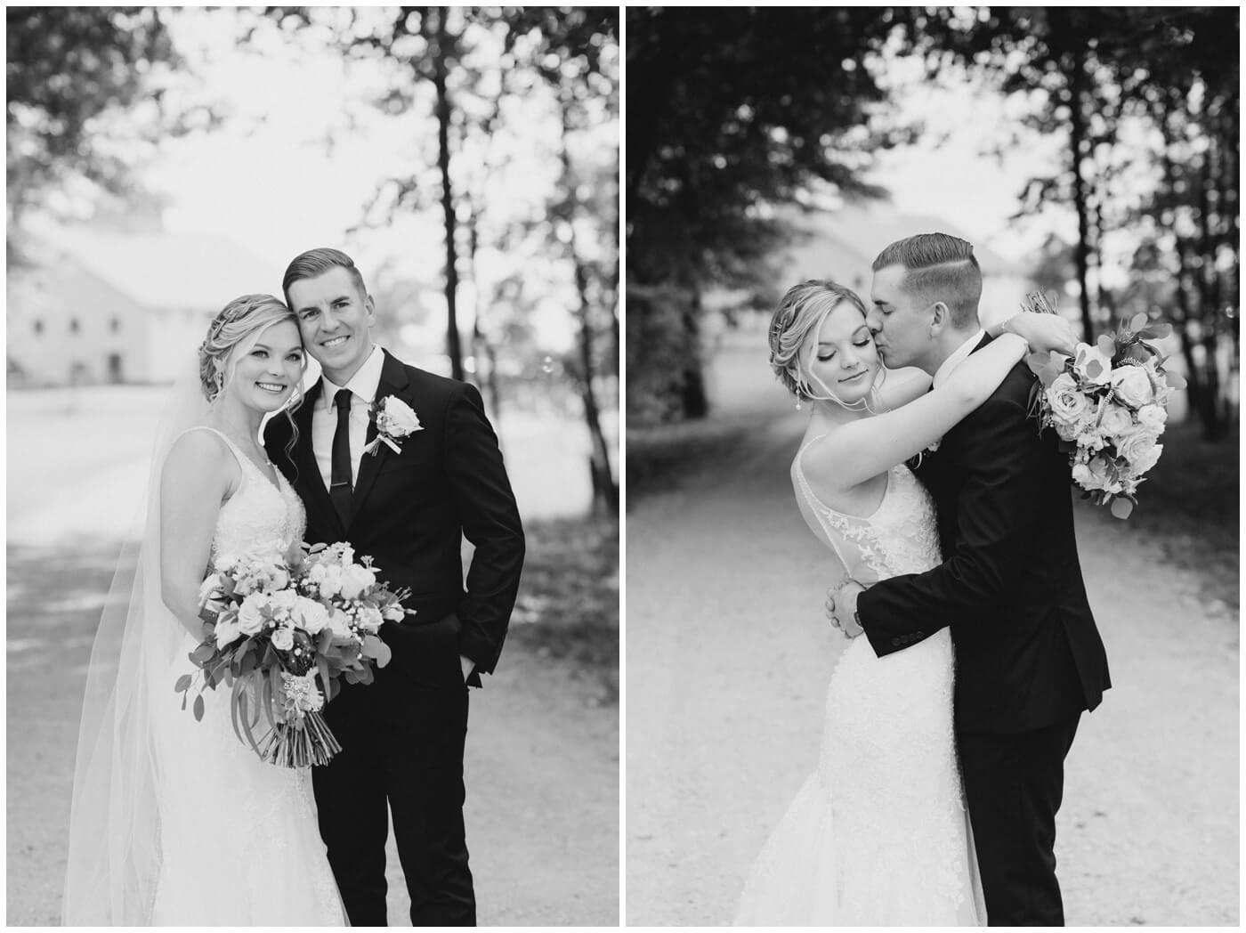 Beckendorff Farms | black and white images of a couple on their wedding day 