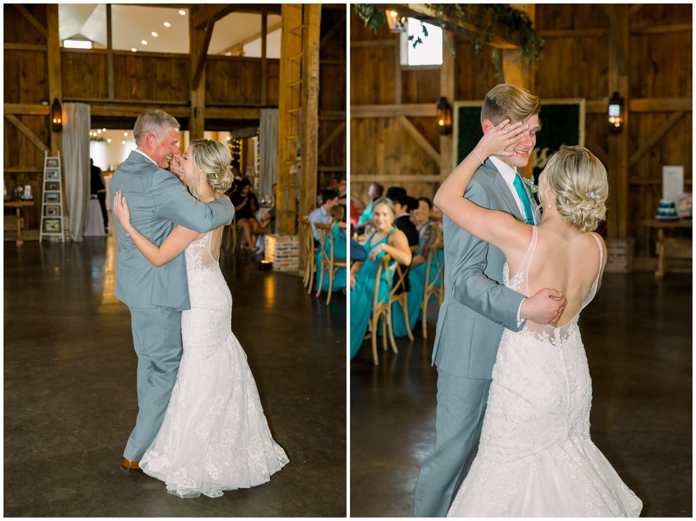 The bride shares a sweet dance with her father and twin brother on her wedding day