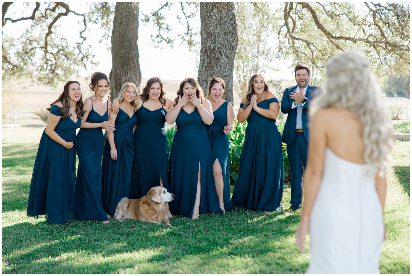 Houston Wedding Photographer | Bridesmaids react excitedly to seeing the bride on her wedding day.
