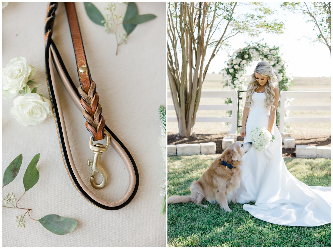 Texas Wedding Photographer | A bride smiles with her dog on her wedding day