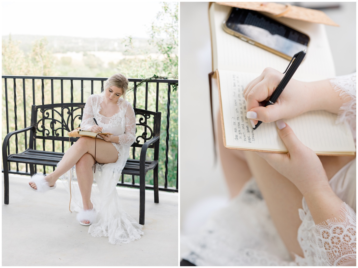 A bride journals on the morning of her wedding day