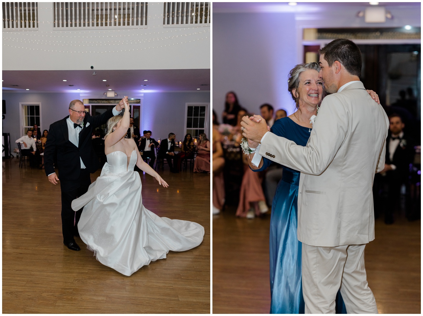 First dances take place with the mother of the groom and father of the bride. 