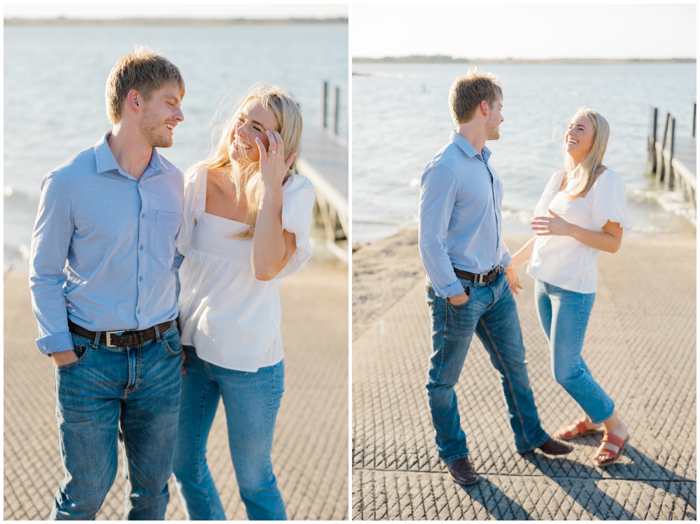 A couple laugh together during their waco engagement