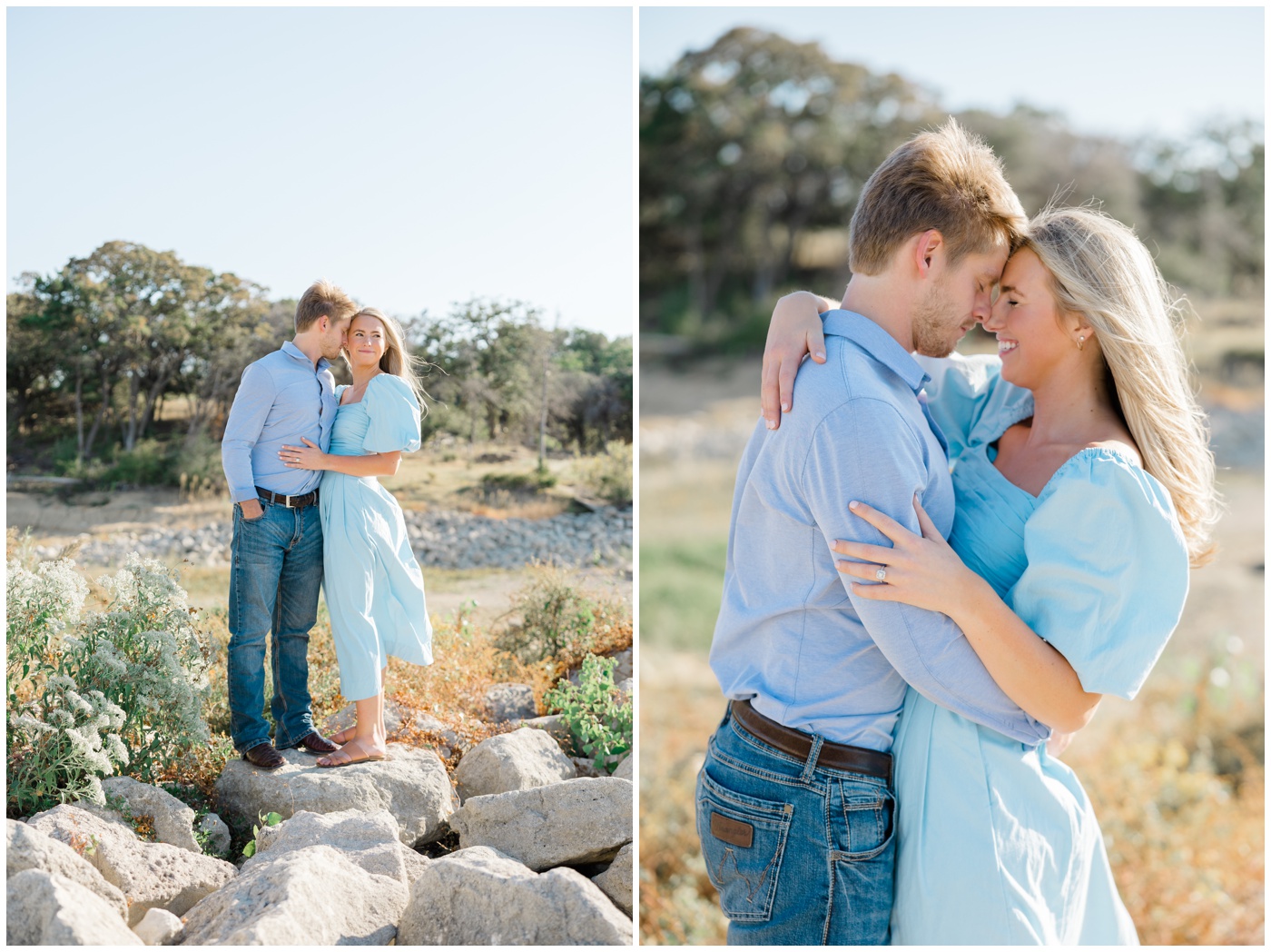 Couple smiles during their waco engagement session