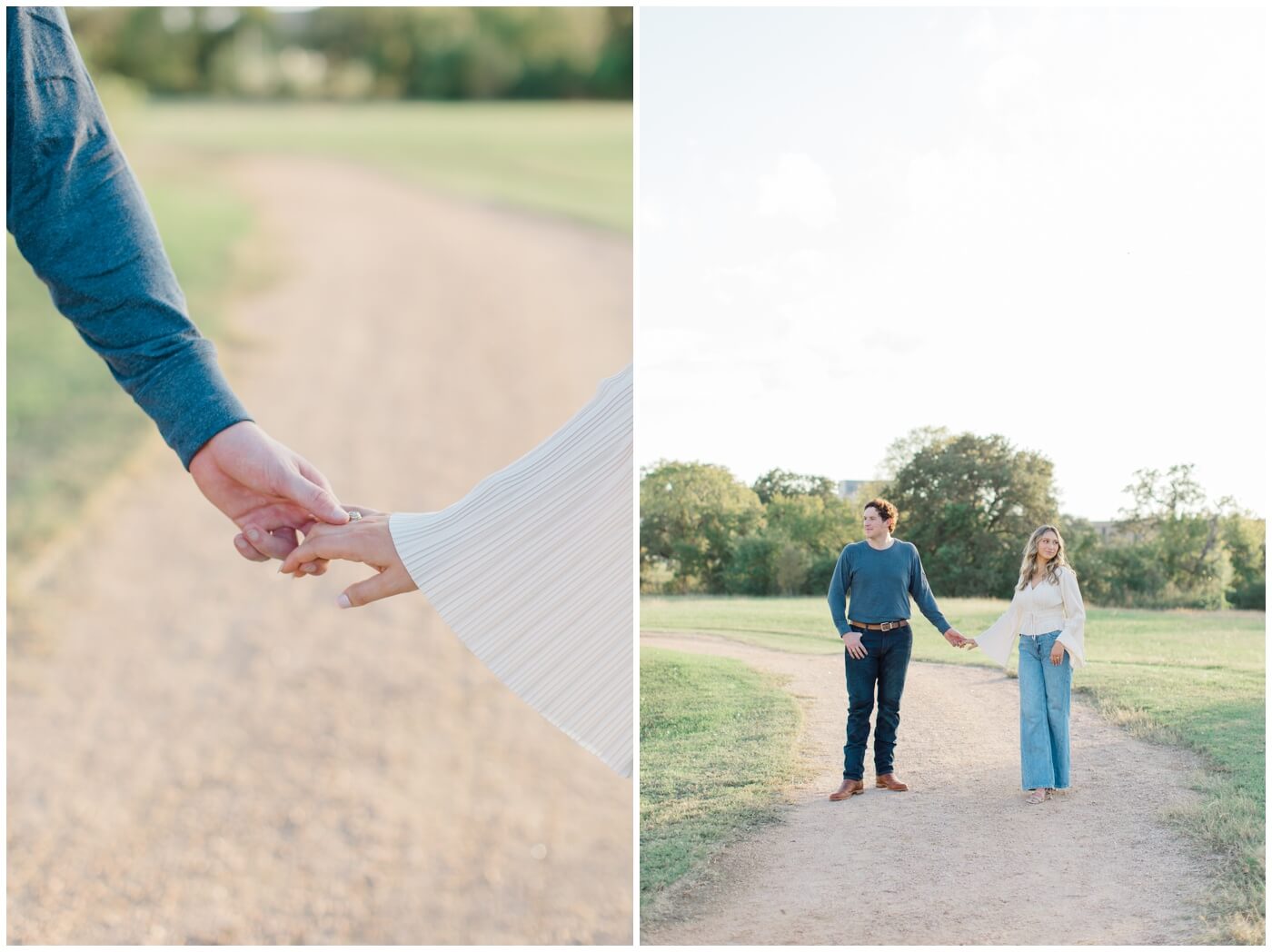 A couple holds hands during their houston engagement session