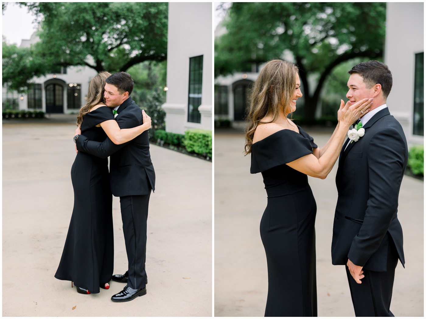 A groom hugs his mom on his wedding day
