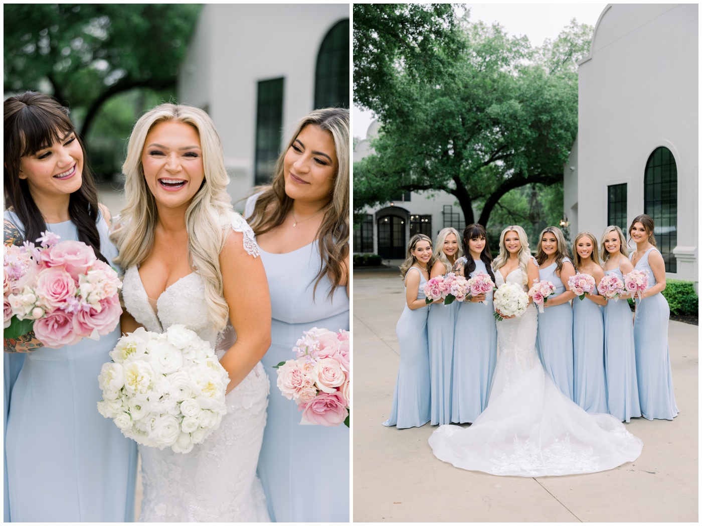 A bride with her bridesmaids on her wedding day