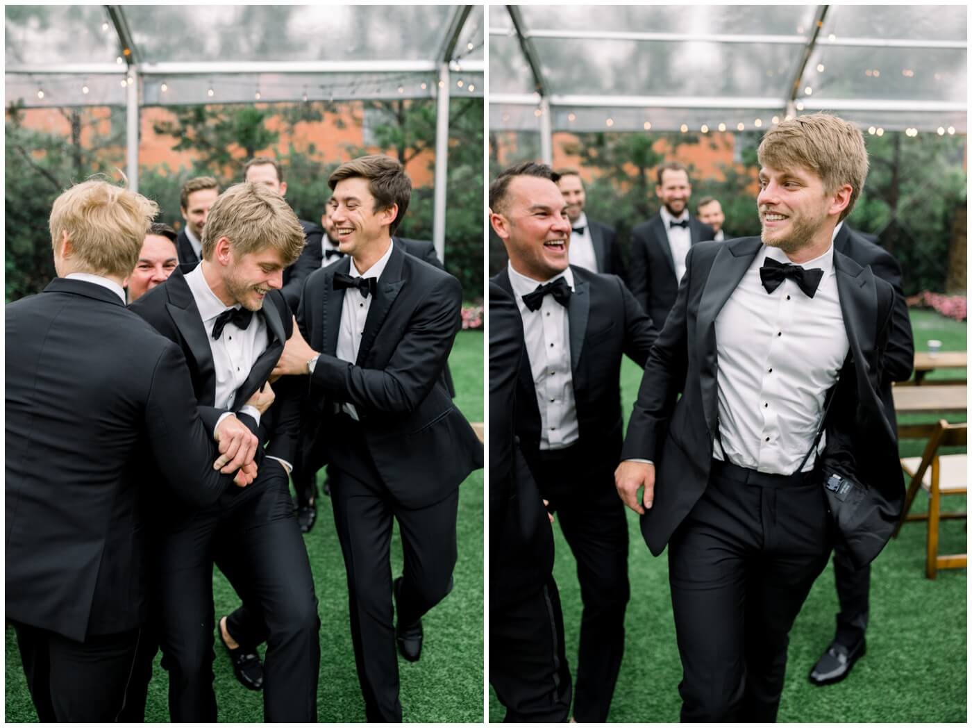 The Groom smiles with his groomsmen on his wedding day