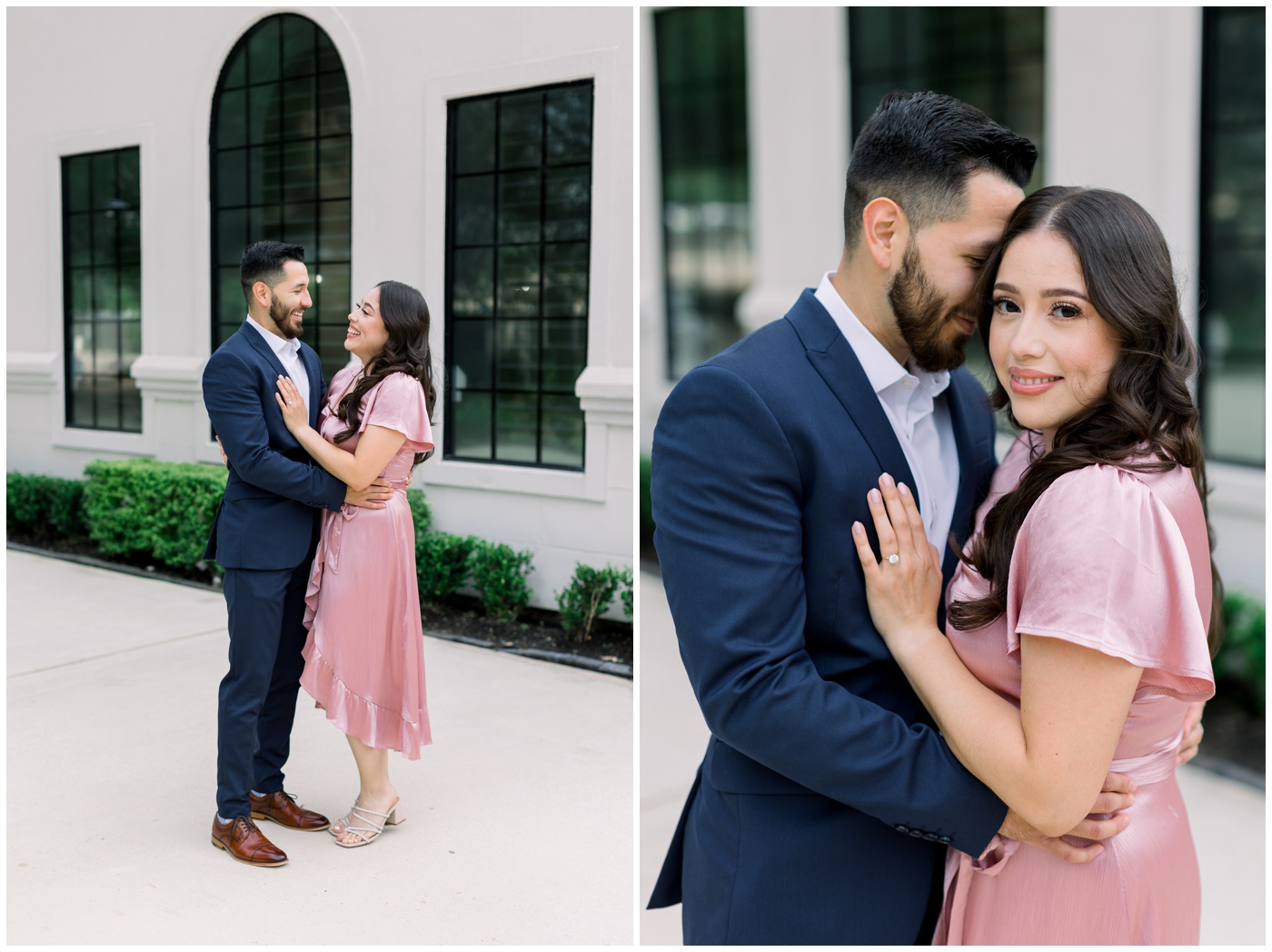 Houston Wedding Photographer | A couple smiles together at the Peach Orchard Venue 
