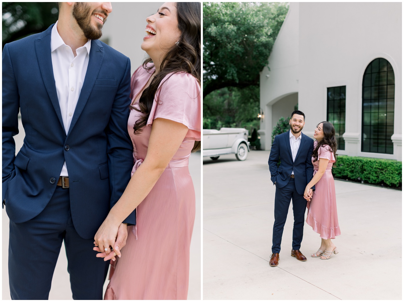 Houston Wedding Photographer | A couple laughs together at the Peach Orchard Venue 