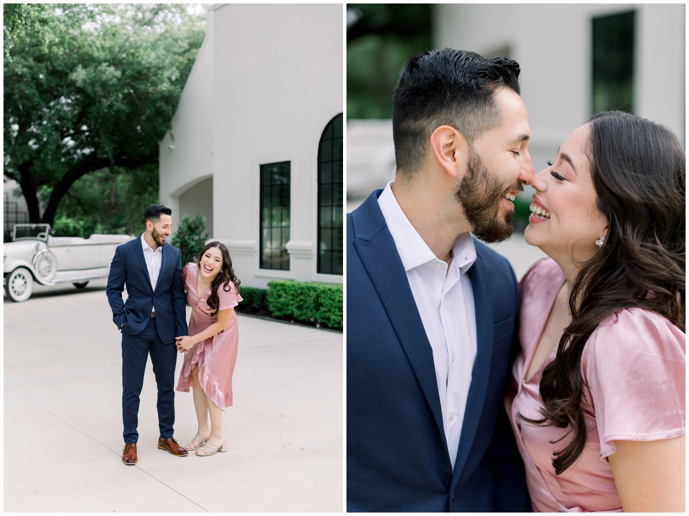 A couple laughs together at the Peach Orchard Venue 