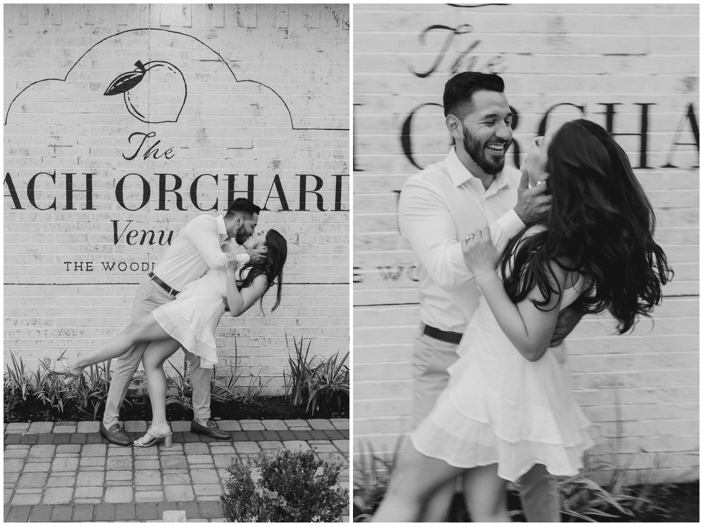 Houston Wedding Photographer | A couple laughs together at the Peach Orchard Venue.