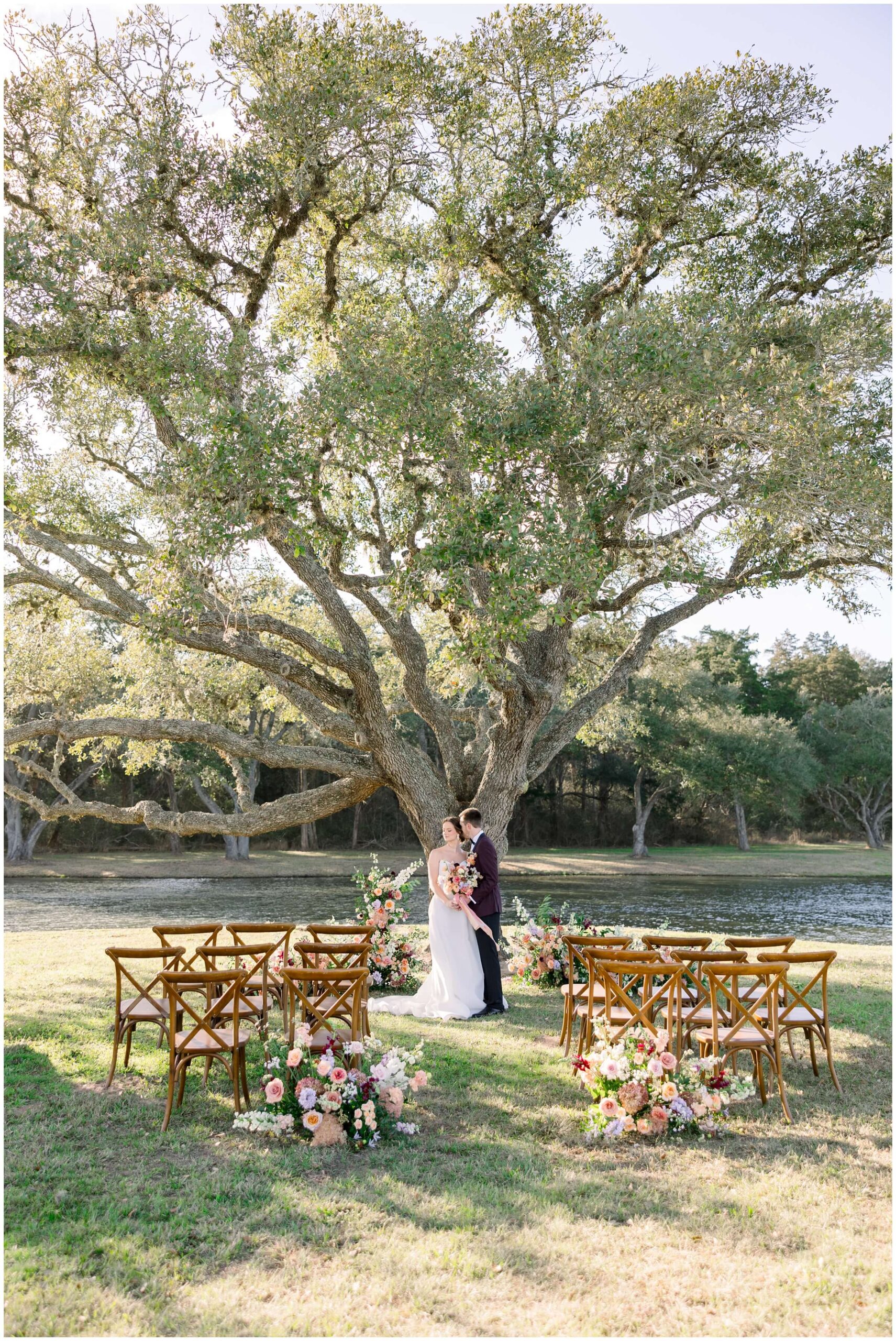 bride and groom at the spring wedding ceremony at m3 ranch