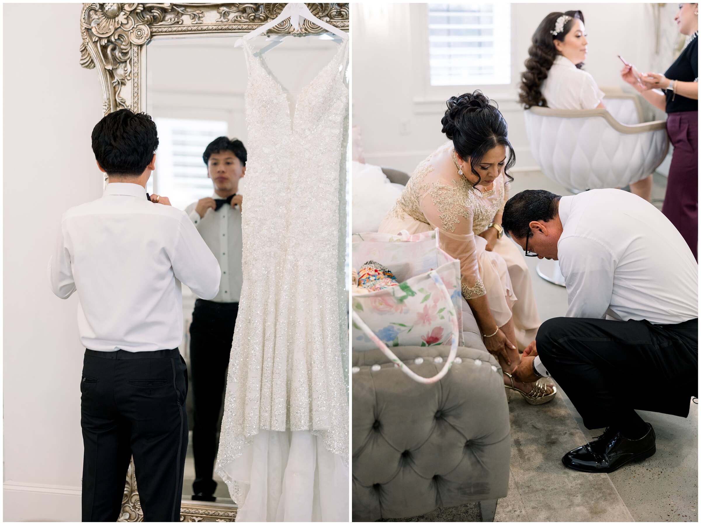 The bride gets ready with her family at the Peach Orchard venue