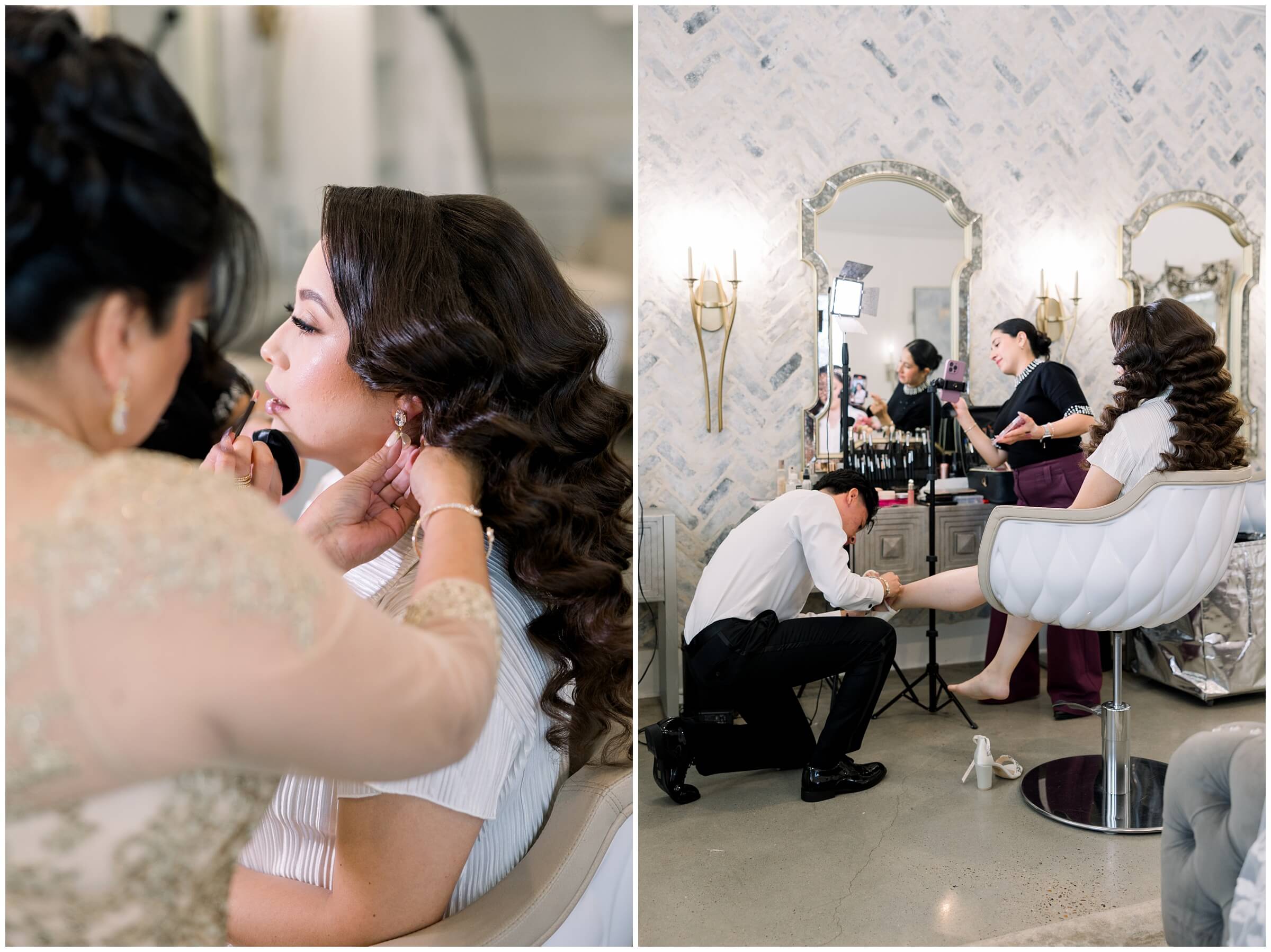 The bride gets ready with her family at the Peach Orchard venue