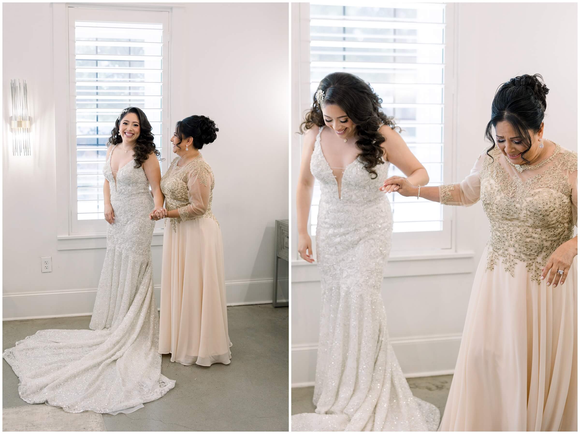 The bride gets ready with her family at the Peach Orchard venue