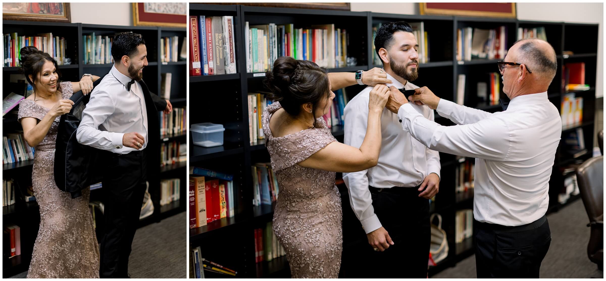 the groom gets ready with his family at saint john vianney catholic church