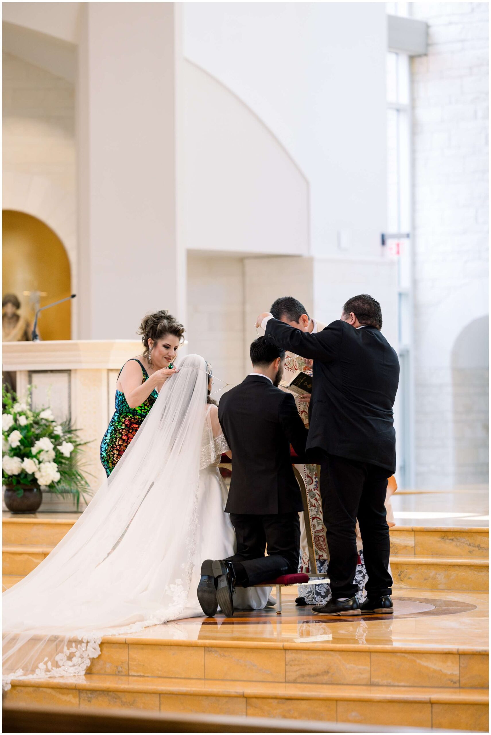 A wedding ceremony at Saint John Vianney Catholic Church