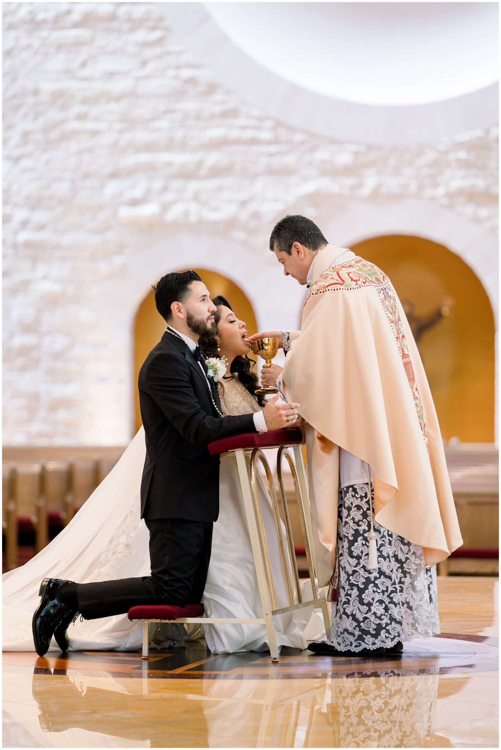 A wedding ceremony at Saint John Vianney Catholic Church