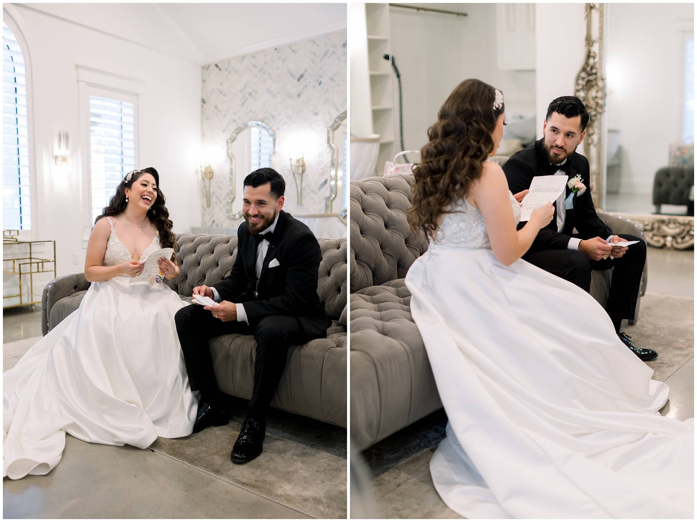 Private vows are read between the bride and groom at the Peach Orchard venue