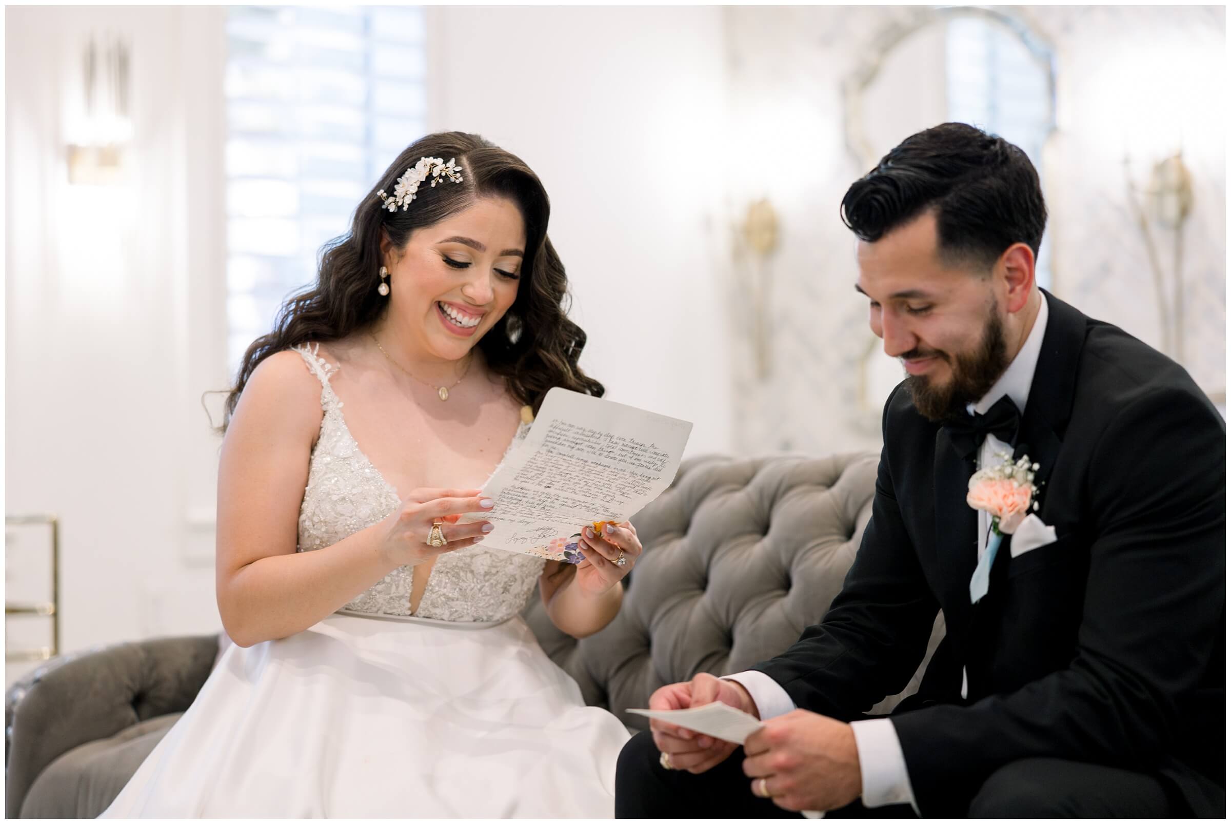 Private vows are read between the bride and groom at the Peach Orchard venue